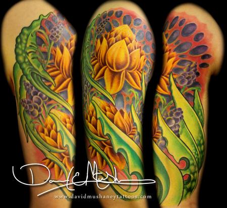 Tattoos - Lotus Flower and Bio-Organic Half-Sleeve Tattoo - 69829